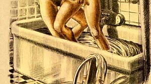 Vintage erotic cartoon illustration from antique anime collection