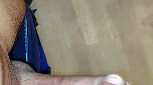 Intense masturbation leads to cum ejaculation on hotel floor