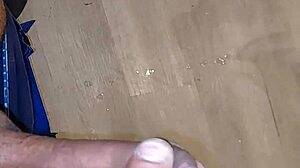 Intense masturbation leads to cum ejaculation on hotel floor