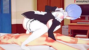 Rem is fucking hard with ahegao face and big boobs maid from Re Zero
