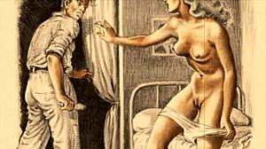 Vintage erotic cartoon illustration from antique anime collection