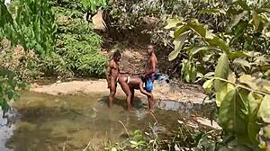 Enjoying outdoor activities with a thick body in the river.