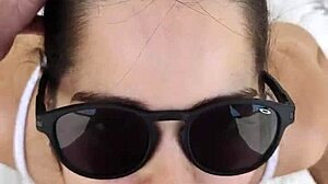 debora performs a deep throat blowjob outdoors