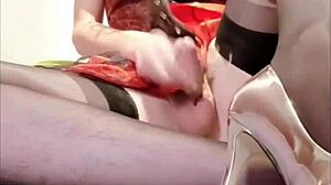 Shemale In Corset Masturbates To Cumshot