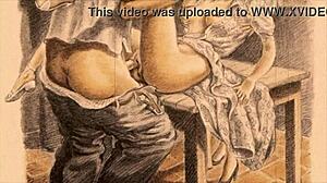 Vintage erotic cartoon illustration from antique anime collection