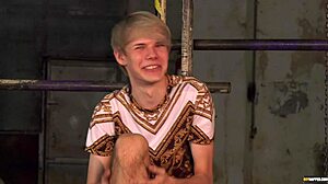 blindfolded sky heet gets waxed then sucks big cock in dungeon