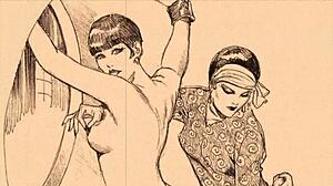 vintage erotic illustration from retro cartoon anime hentai