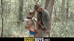 little twink’s ass stretched bareback by scoutmaster in woods!