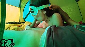 i watch this soft titted babe suck cock in the tent