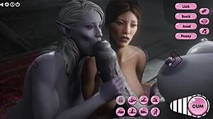 Busty woman chosen for threesome futanari double penetration