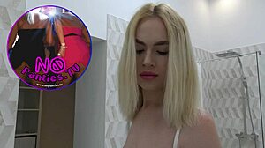 tattooed girlfriend changes clothes in bathroom