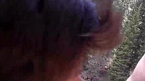 Petite Latina intensely sucks a huge cock and swallows every drop of cum by the riverfront