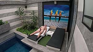 Room service girl gives blowjob in private suite