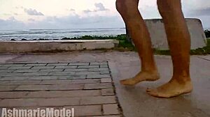 Hairy Micro Bikini Try-On Flashing Pussy in Public Spot