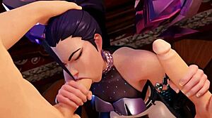 kda kaisa gets wild sucking and banging 2 big cocks hard