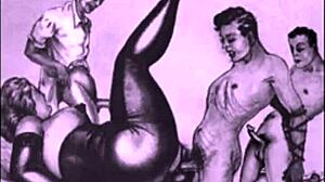 vintage cartoon animation with retro hentai elements, old-school anime style erotic scenes
