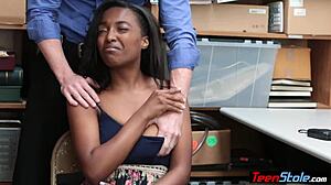 Ebony Teen Thief with Big Boobs Fucks Officer on CCTV