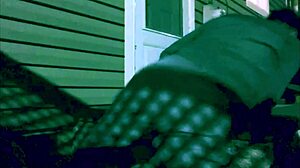 Time lapse stop frame stretch against steps at night with lattice shadow ass and legs effect