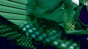 Time lapse stop frame stretch against steps at night with lattice shadow ass and legs effect