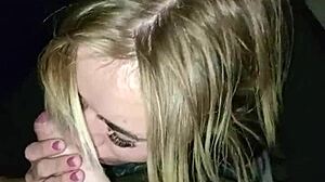 sexy girl sucks dick at the back of the truck in the city center