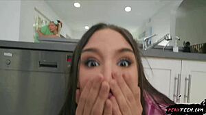 Sneaky Threesome At Parents House With Tattooed Brunette Double Monster Cock Deepthroat