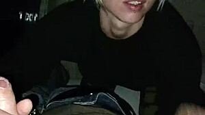 sexy girl sucks dick at the back of the truck in the city center