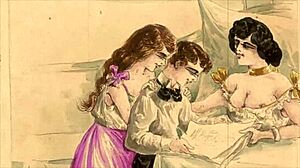 Vintage Erotic Cartoon Illustration Of Antique Anime Hentai