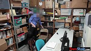 Ebony Teen Thief with Big Boobs Fucks Officer on CCTV