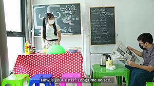 Asian teen 18+ licks pussy in homemade store fuck 😍