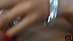 I watch this gorgeous ebony tranny masturbate her pierced cock solo