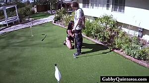 cheating latina gabby quinteros caught blowing lawn guy outdoors