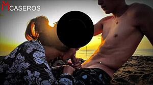 Stranger gives blowjob on public beach