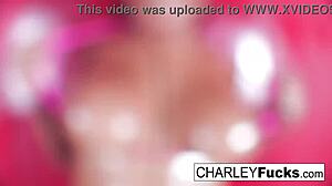 WATCH CHARLEY OIL UP HER BIG TITS AND MASTURBATE HER PUSSY LIKE A HORNY BRUNETTE BABE!