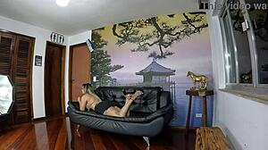 Elisa Ferraz prepares naked for her first double penetration in the mansion