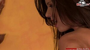 skinny brunette leads lesbian orgy with strap-on and dildo anal.