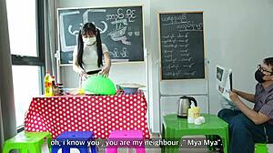 Asian teen 18+ licks pussy in homemade store fuck 😍