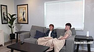 Step father catches twinks wanking, then joins the anal blowjob threesome with bareback assfucking!