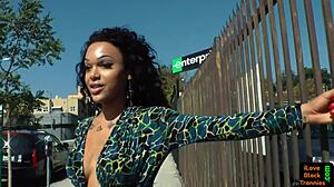 I watch this gorgeous ebony tranny masturbate her pierced cock solo