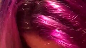 Purple-haired BBW sucks big cock until a mouthful. Her young curves grip every inch tight!