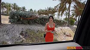 sexy engineer girl measures huge tools in car