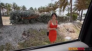 sexy engineer girl measures huge tools in car