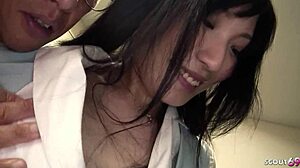 Old boss tricks Japanese teen secretary into office creampie