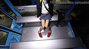 latina teen shows perfect body in miniskirt on cablebus.