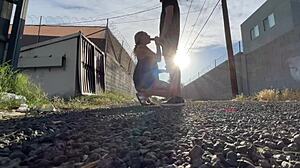 Oh, public pussy licking leads to car sex orgasm!