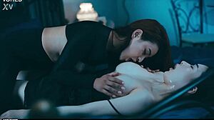 yo, big tits asian girl trapped at home turns into hot lesbian scissoring action