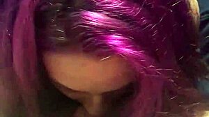 Purple-haired BBW sucks big cock until a mouthful. Her young curves grip every inch tight!