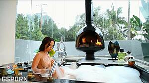 Look at that milf! She's masturbating in the bathroom with big tits!