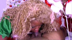 Porn star Nina Rivera and Nadia White suck monster cock for Christmas. It's wet and interracial.