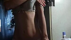 Young blonde babe gives deepthroat blowjob to friend in homemade video.