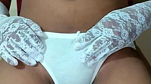 Thai ladyboy shemale seductively poses in erotic white panties and bra